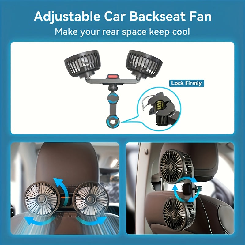 Portable Dual Car Fan with 360° Rotation