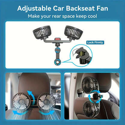 Portable Dual Car Fan with 360° Rotation