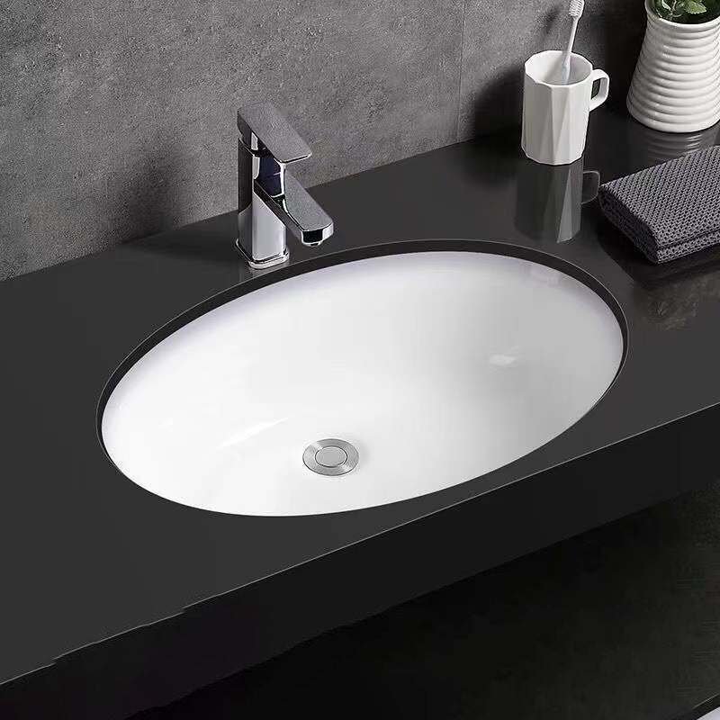Stylish Undermount Oval Ceramic Sink with Pop Up Drain