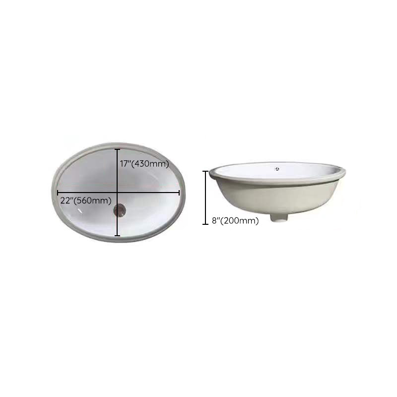 Stylish Undermount Oval Ceramic Sink with Pop Up Drain