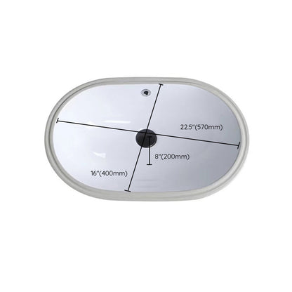 Stylish Undermount Oval Ceramic Sink with Pop Up Drain