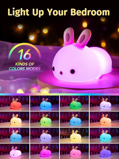 Cute Rabbit Plug in Night Light Color Changing LEDs