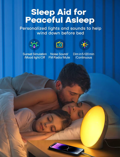 Smart Wake Up Light Alarm Clock with Sunrise Simulation