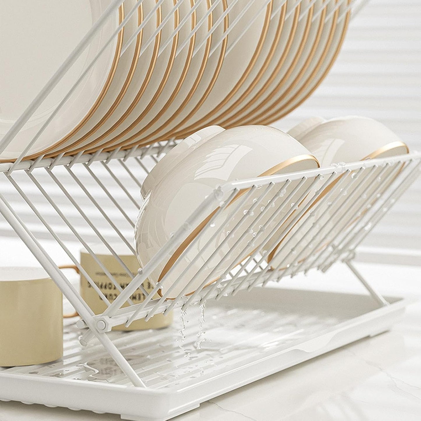 Space Saving 2 Tier Dish Rack with Removable Tray