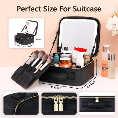 Travel Makeup Case with LED Light and Mirror
