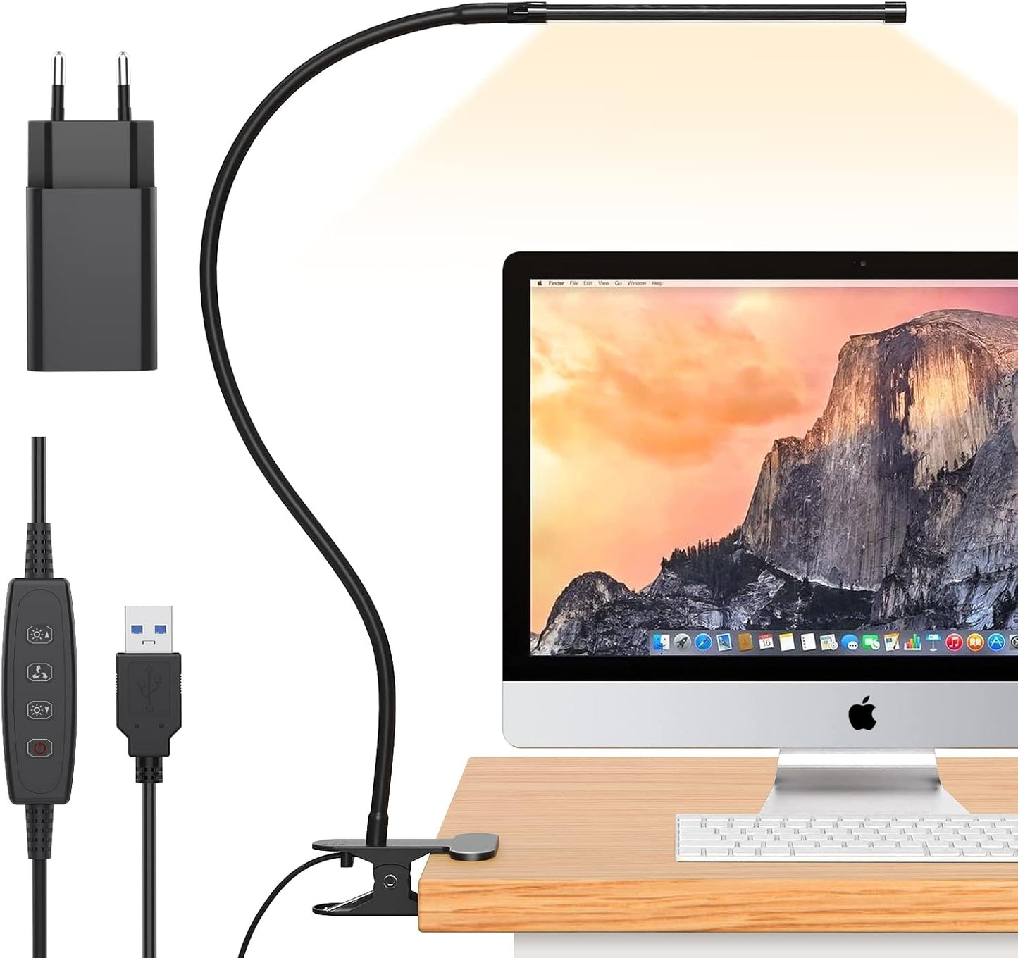Bright LED Clamp Desk Light with USB Charging