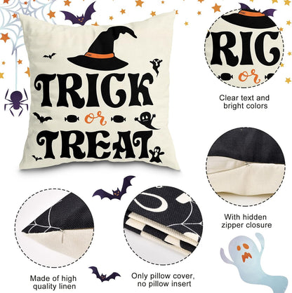 Spooky Halloween Pillow Covers - Spider Web, Cat, Skull Decorative Cases