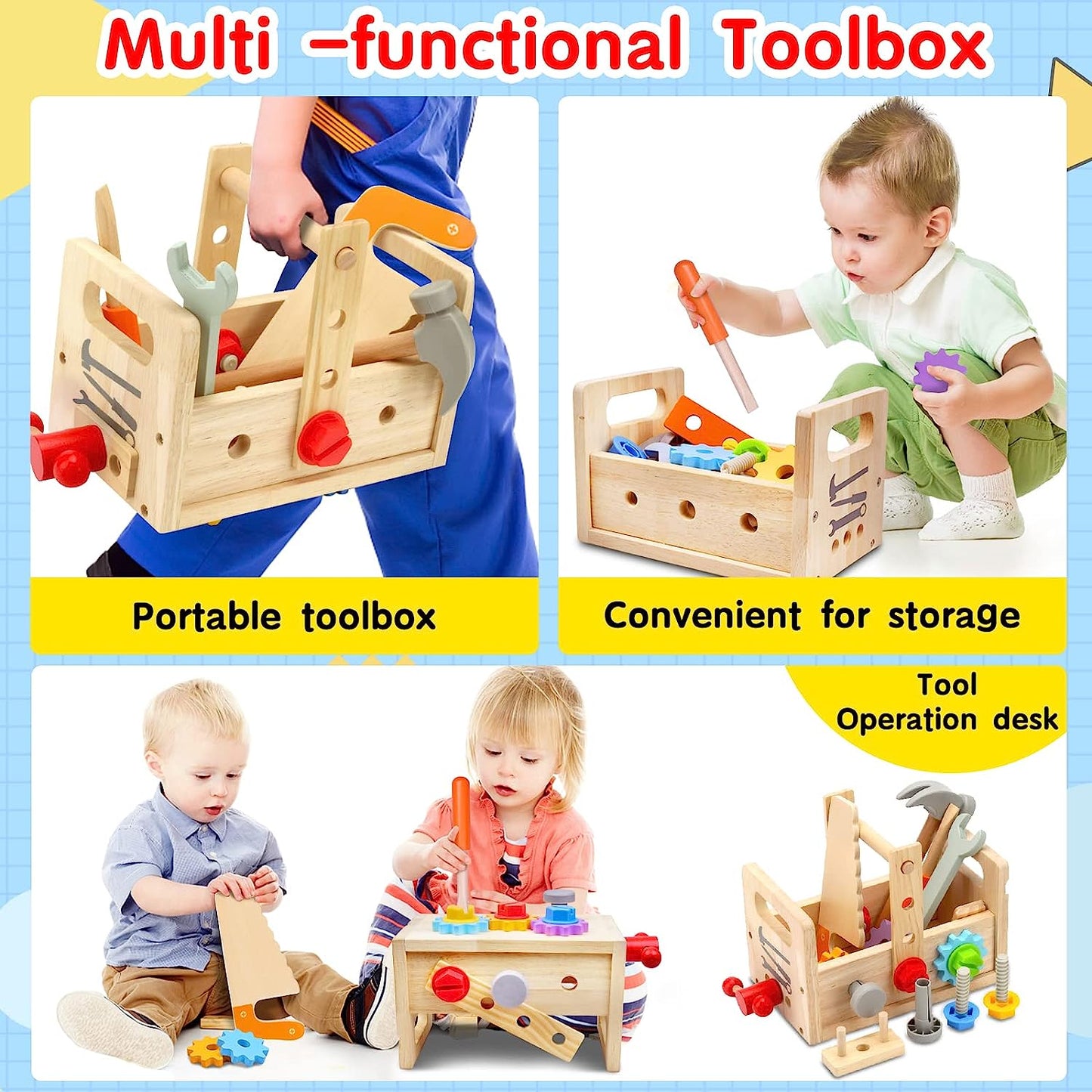 Kids Wooden Toy Toolbox Set