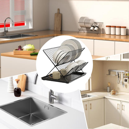 Space Saving 2 Tier Dish Rack with Removable Tray