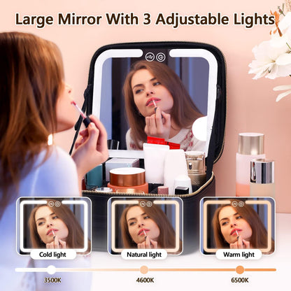 Travel Makeup Case with LED Light and Mirror