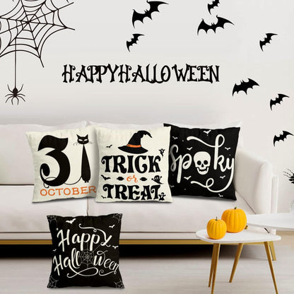 Spooky Halloween Pillow Covers - Spider Web, Cat, Skull Decorative Cases