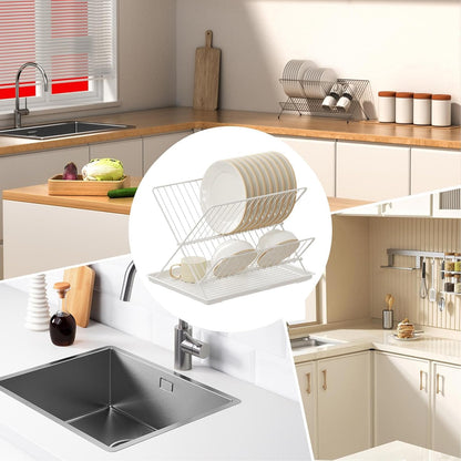 Space Saving 2 Tier Dish Rack with Removable Tray