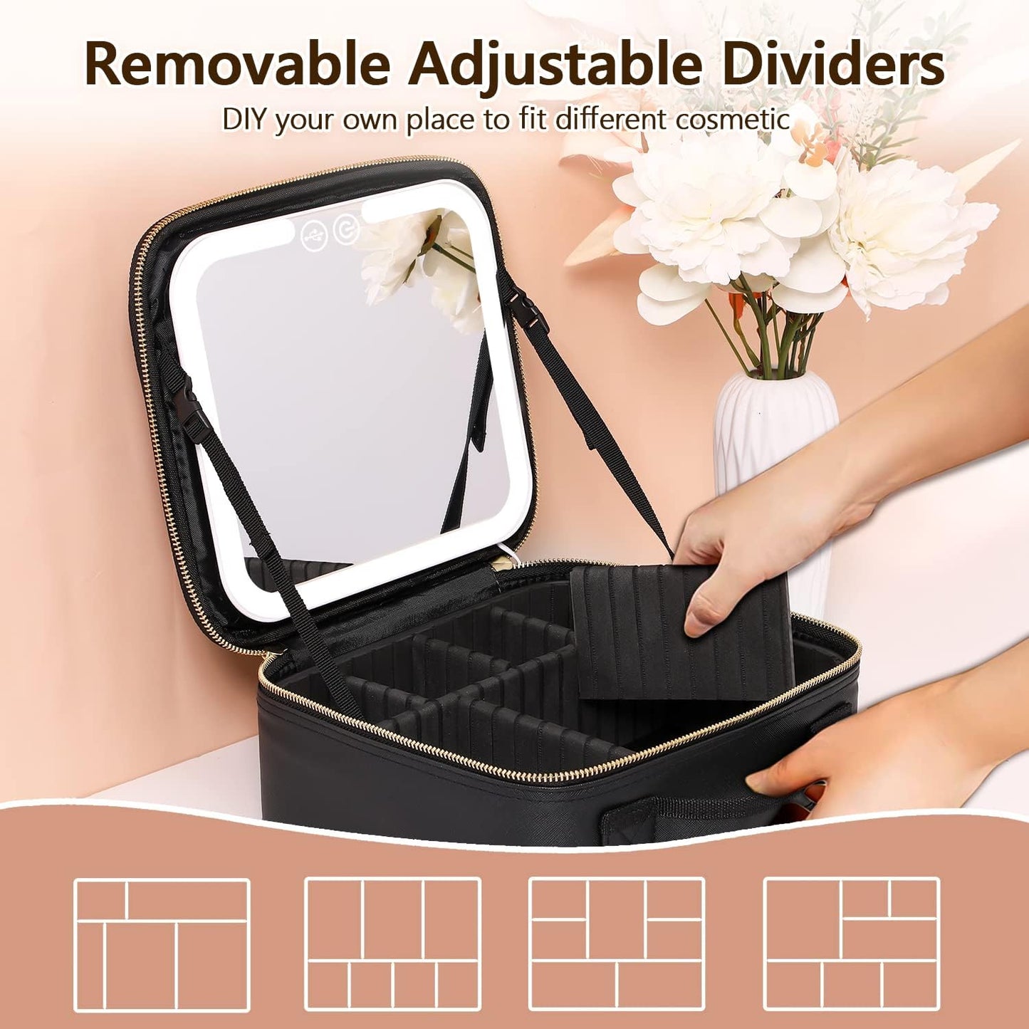 Travel Makeup Case with LED Light and Mirror
