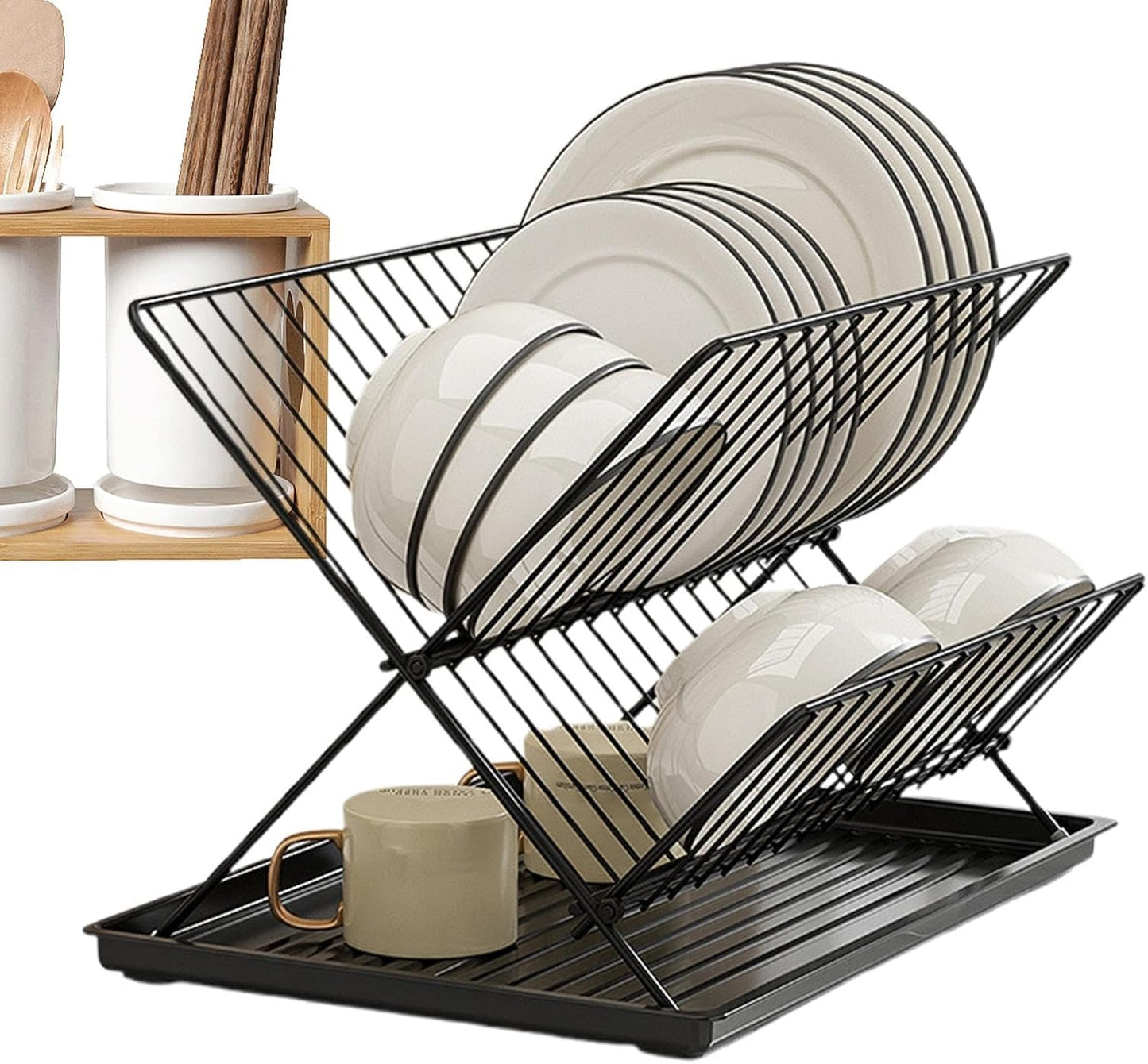 Space Saving 2 Tier Dish Rack with Removable Tray