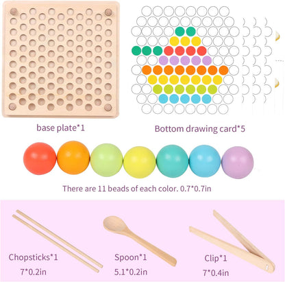 Wooden Bead Board Toy with Tweezers for Kids Learning