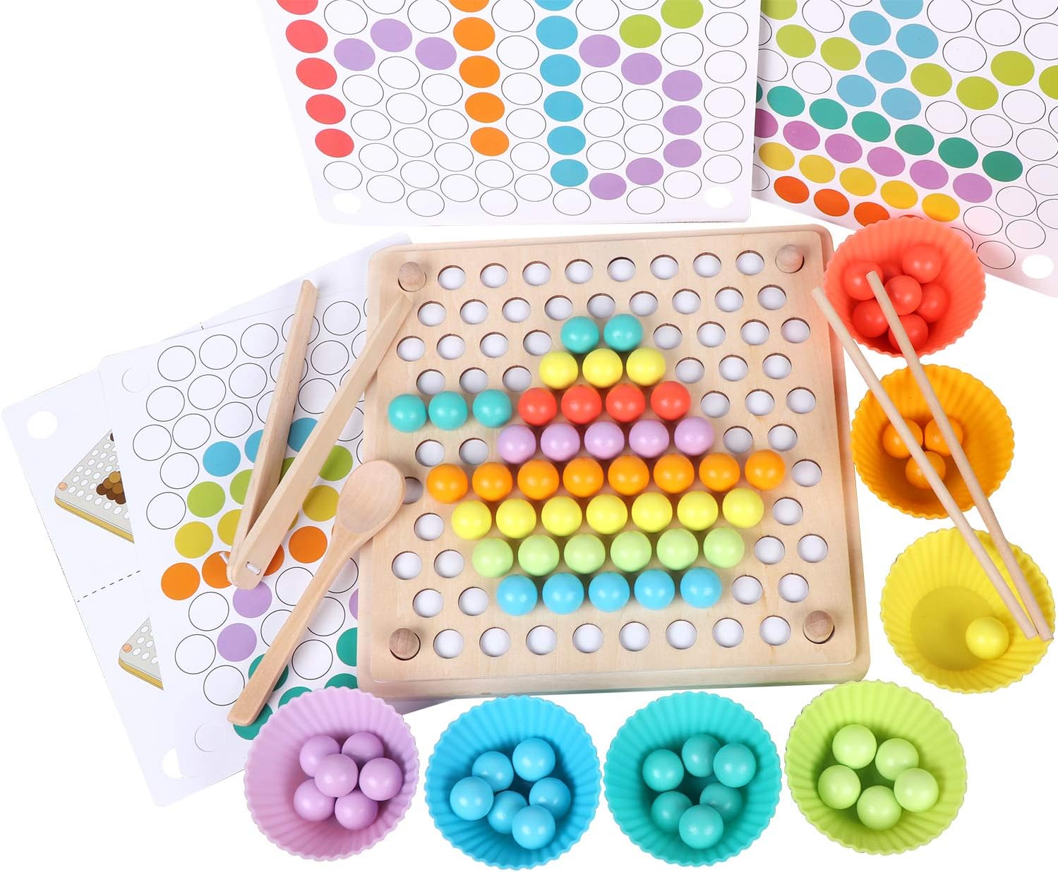 Wooden Bead Board Toy with Tweezers for Kids Learning - Befez