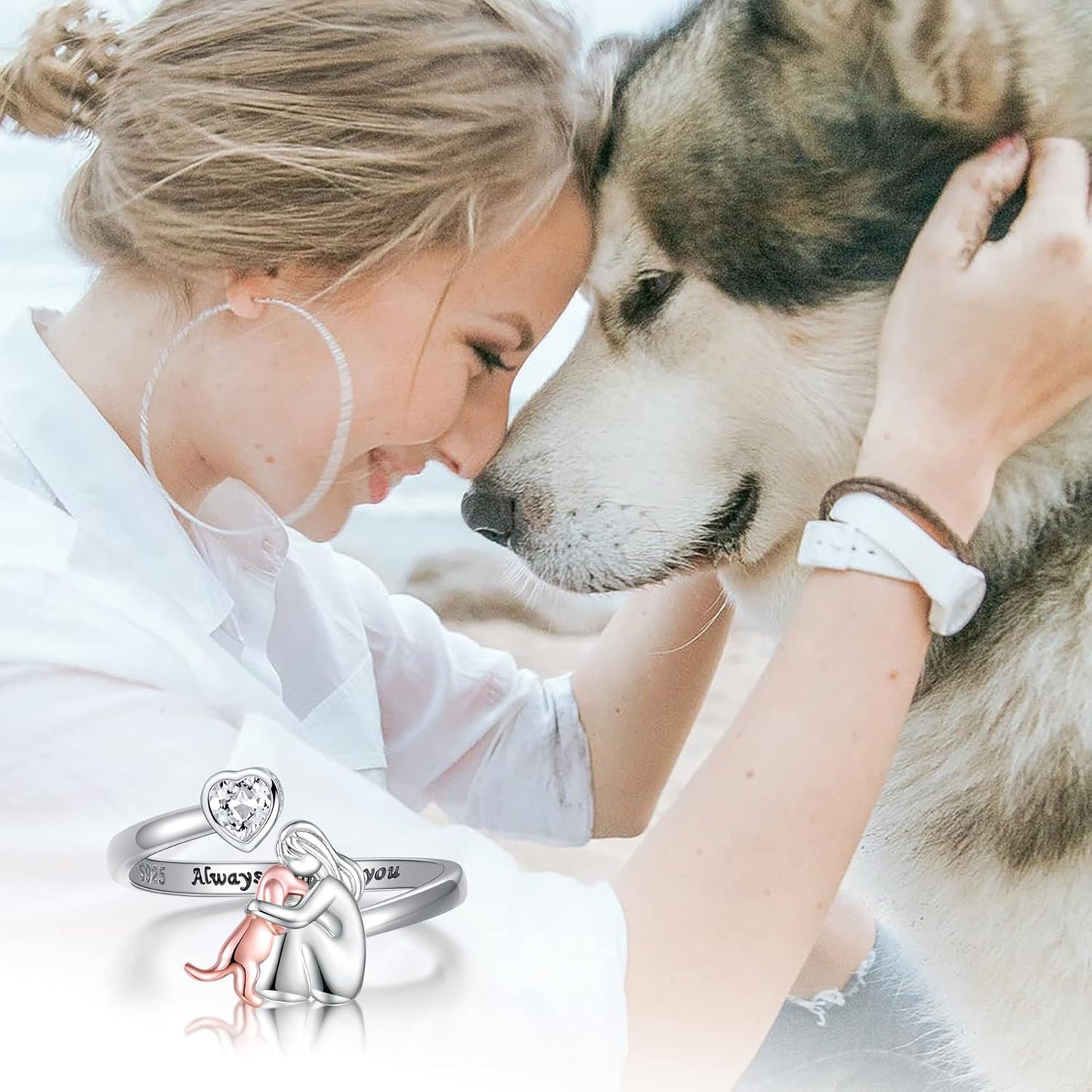 Personalized Heart Dog Ring with Sparkling Zirconia Stones