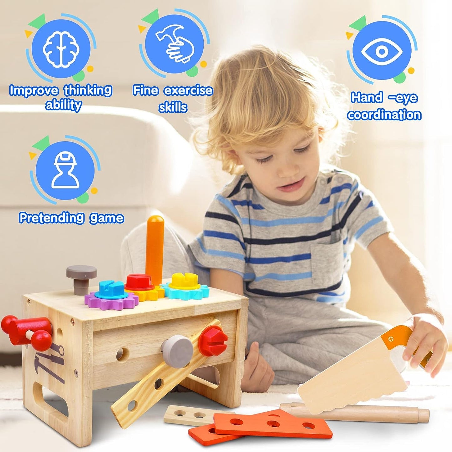 Kids Wooden Toy Toolbox Set