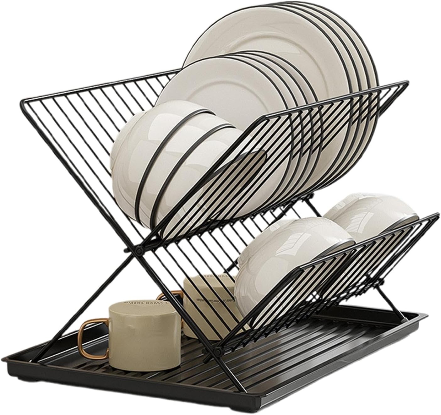 Space Saving 2 Tier Dish Rack with Removable Tray