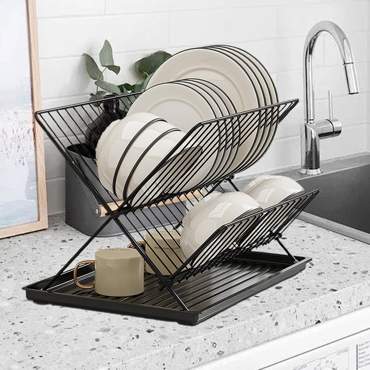 Space Saving 2 Tier Dish Rack with Removable Tray