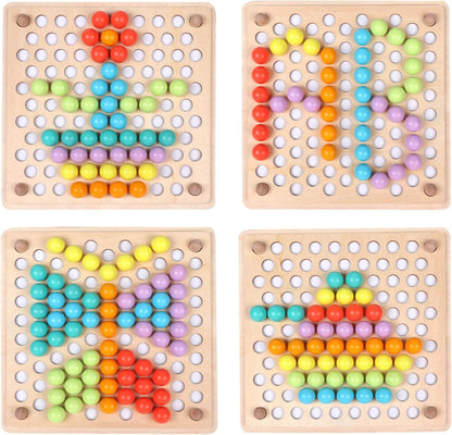Wooden Bead Board Toy with Tweezers for Kids Learning