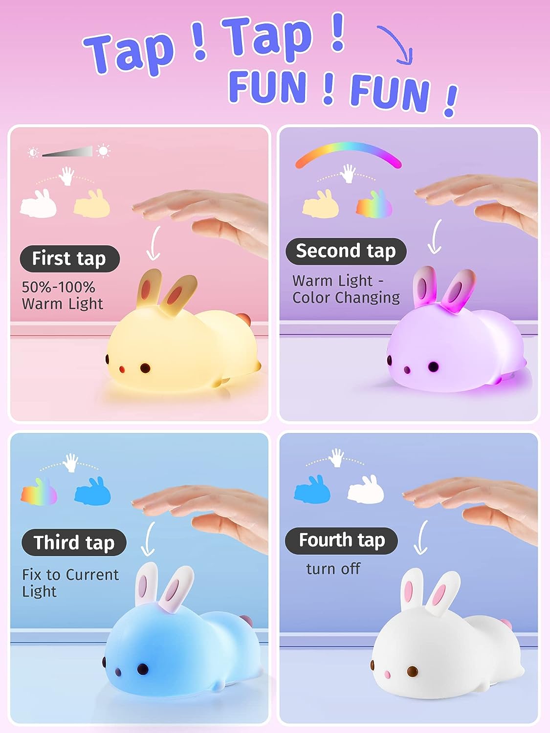 Cute Rabbit Plug in Night Light Color Changing LEDs