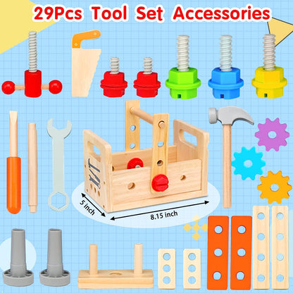 Kids Wooden Toy Toolbox Set