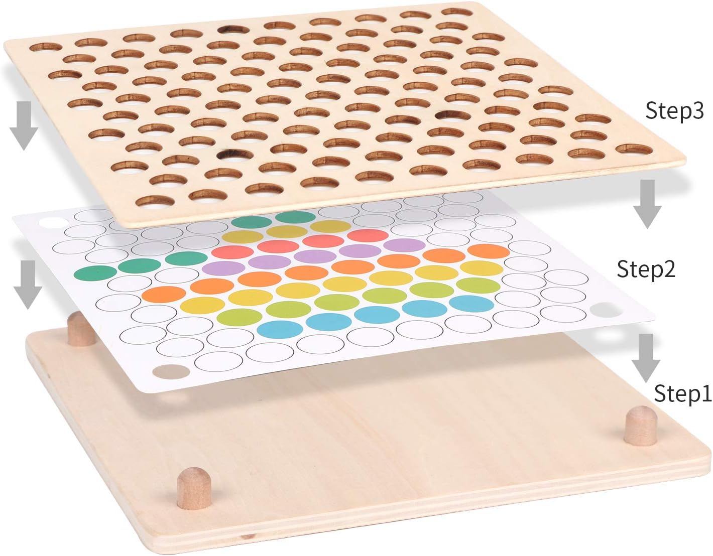 Wooden Bead Board Toy with Tweezers for Kids Learning