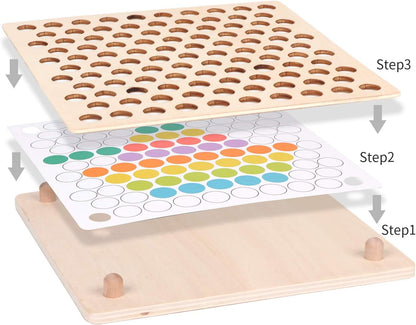 Wooden Bead Board Toy with Tweezers for Kids Learning