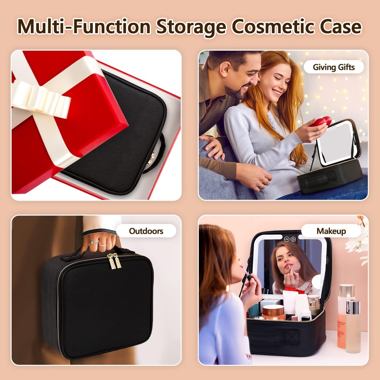 Travel Makeup Case with LED Light and Mirror