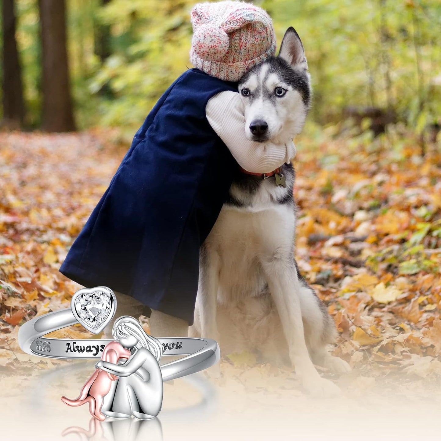 Personalized Heart Dog Ring with Sparkling Zirconia Stones