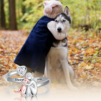 Personalized Heart Dog Ring with Sparkling Zirconia Stones