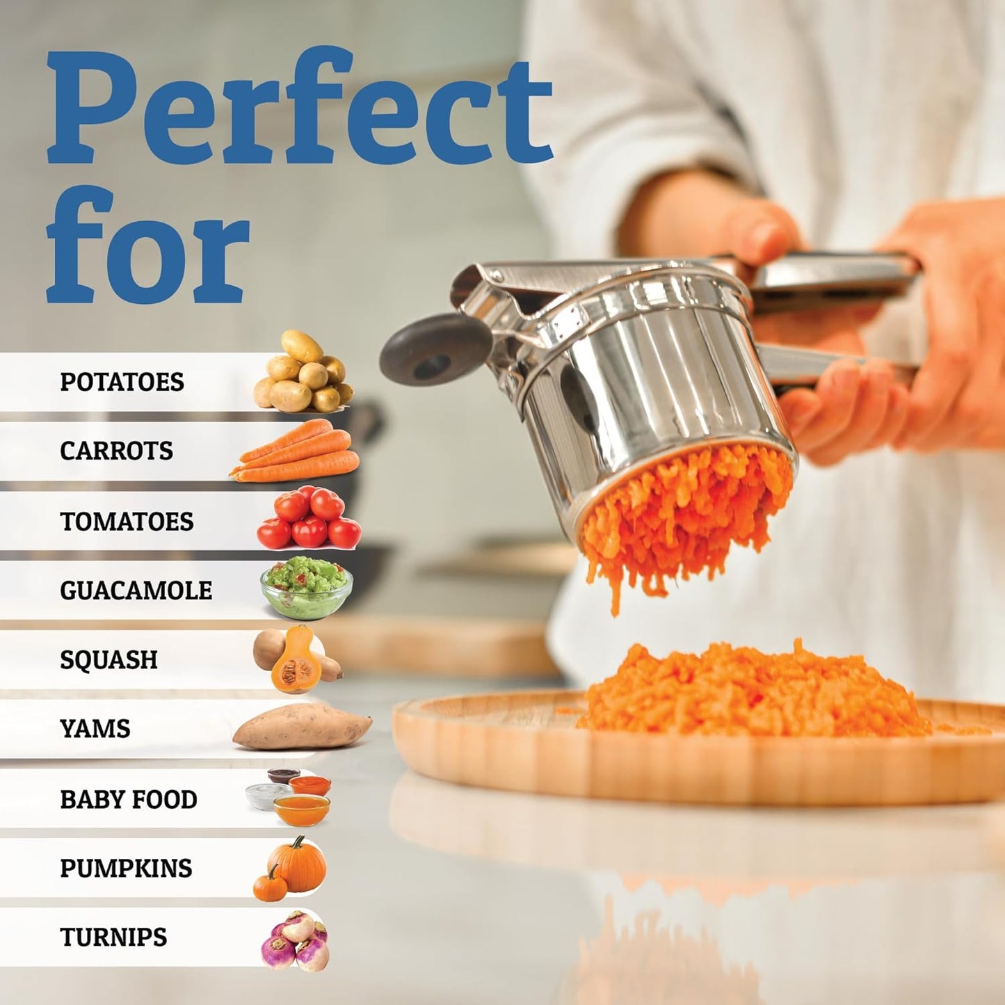 Heavy Duty Stainless Steel Masher for Potatoes and Vegetables