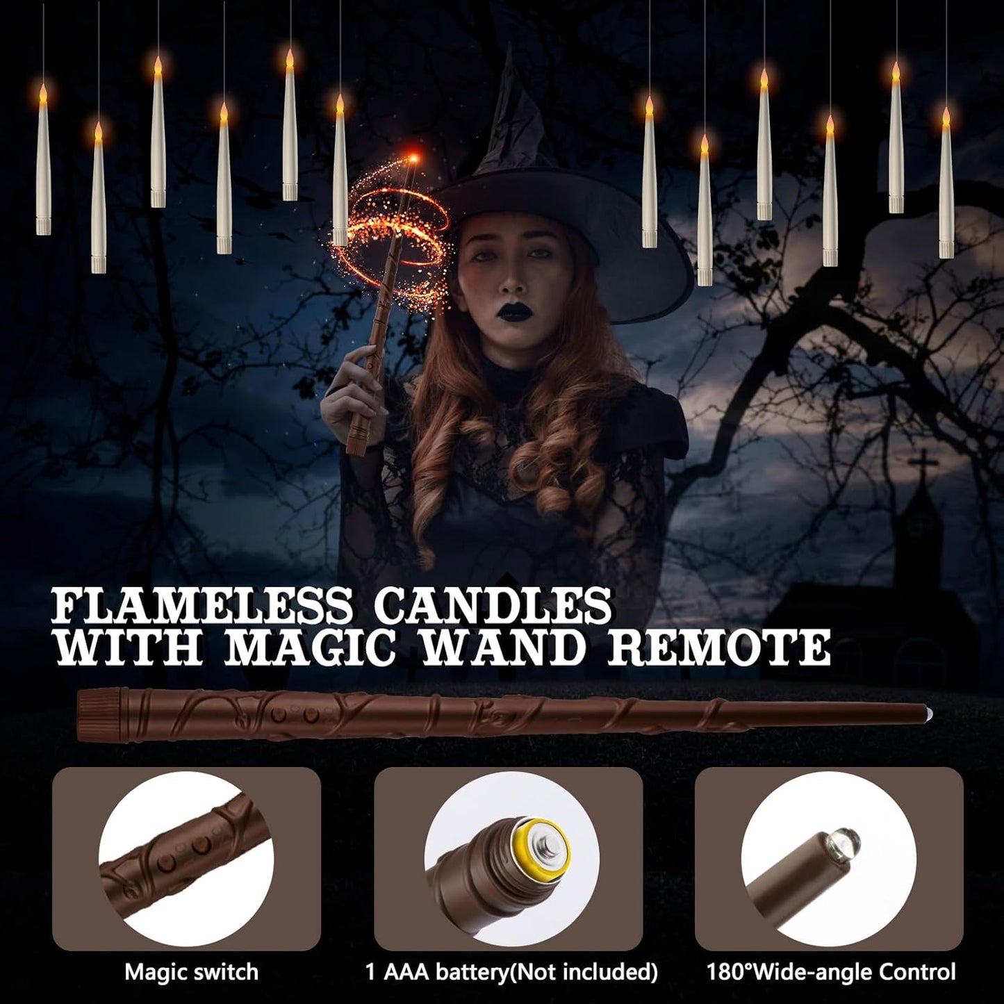 Spooky Halloween Floating Candles Set with Remote