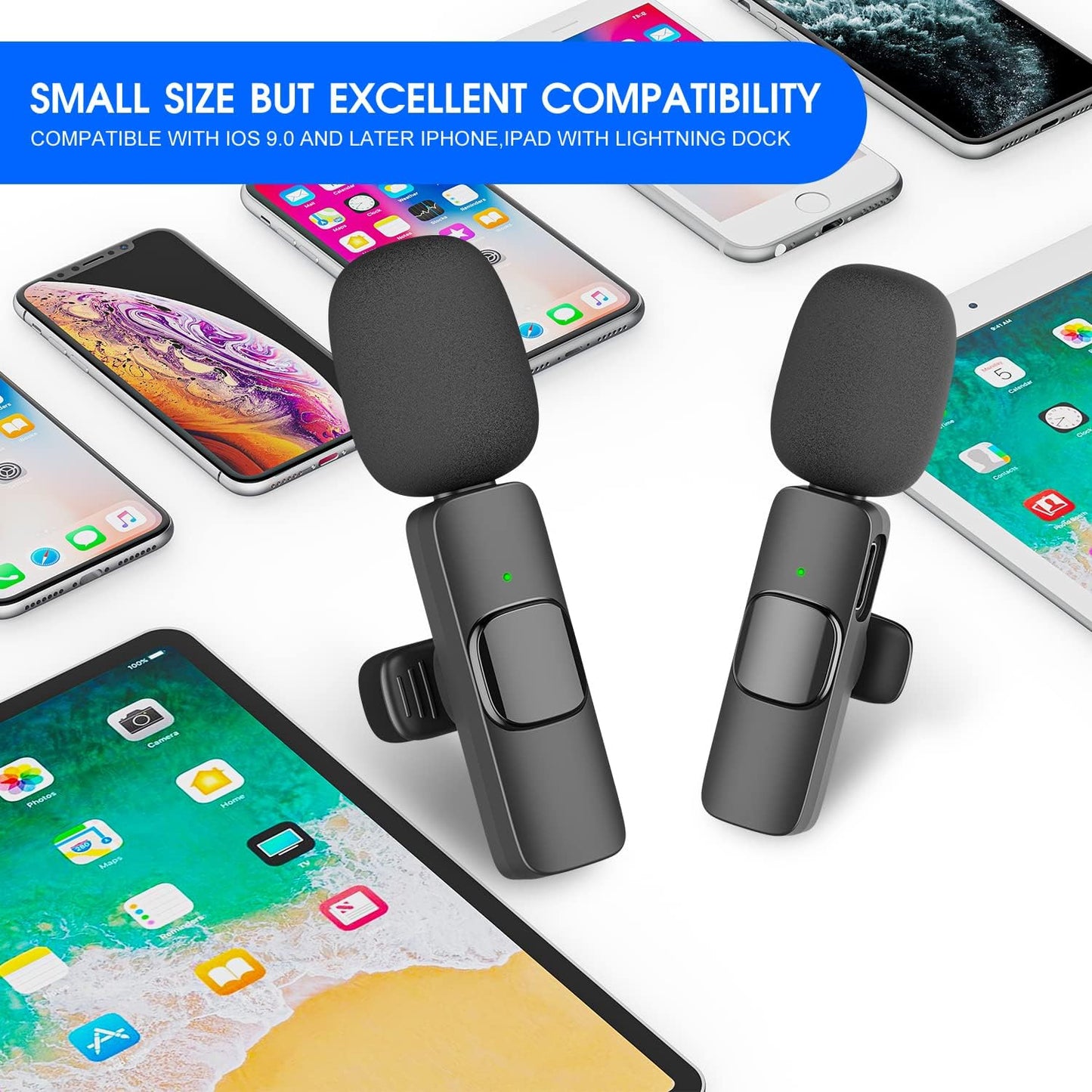 Compact Dual Wireless Mics for iPhone iPad