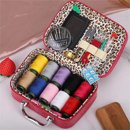 Compact Travel Sewing Kit in Leather Style Case
