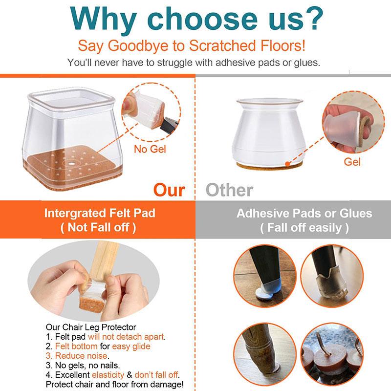 Clear Furniture Leg Protectors with Felt Bottoms