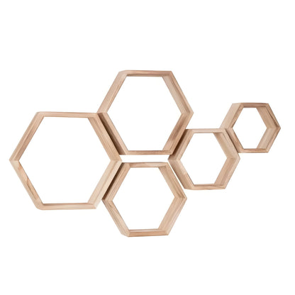 Rustic Wooden Wall Shelves 5 Piece Hexagon Set