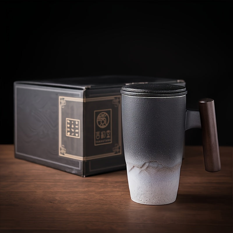 Vintage Tea Mug with Infuser and Wooden Grip