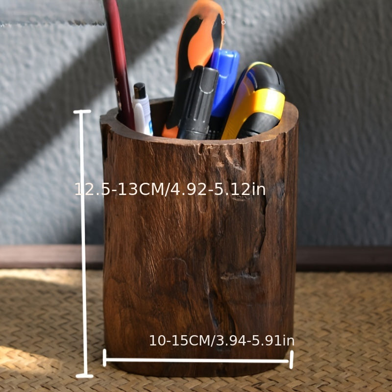 Rustic Wood Desk Pen Holder - Natural Home Office Decor