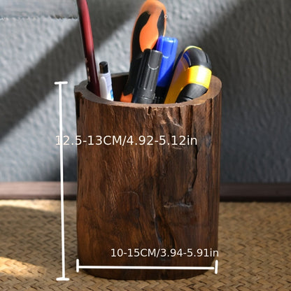 Rustic Wood Desk Pen Holder - Natural Home Office Decor