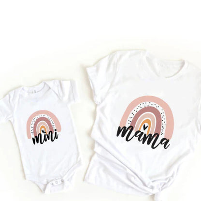 Colorful Mommy & Me Rainbow Tees & Romper Set