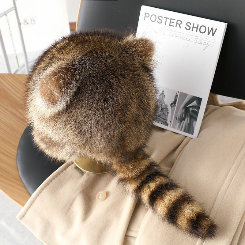 Adorable Fake Fur Raccoon Tail Family Hat