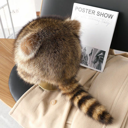 Adorable Fake Fur Raccoon Tail Family Hat