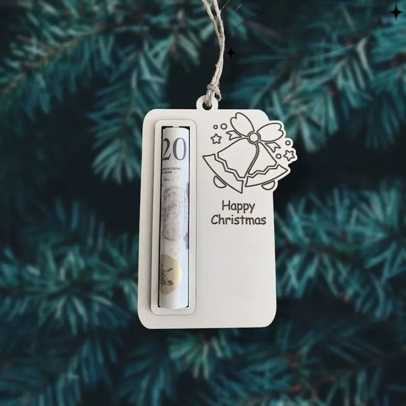 Wooden Festive Holiday Money Clip Ornament