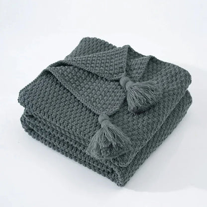 Plush Wool Throw Blanket with Tassel Trim