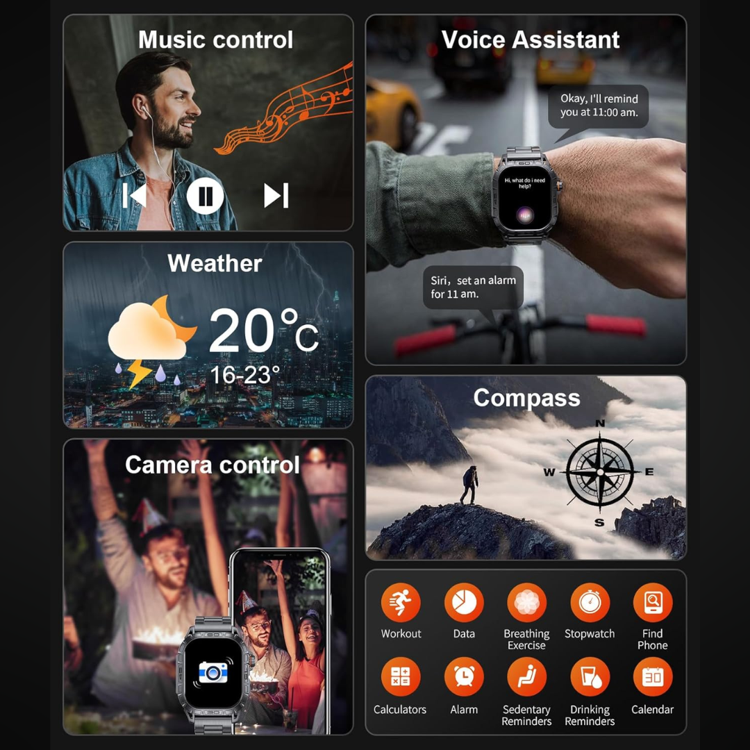 Tough Waterproof Smart Watch with Rugged Military Design
