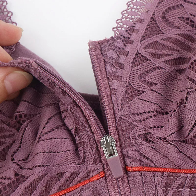 Simple Lace Bralette with Front Zip Closure
