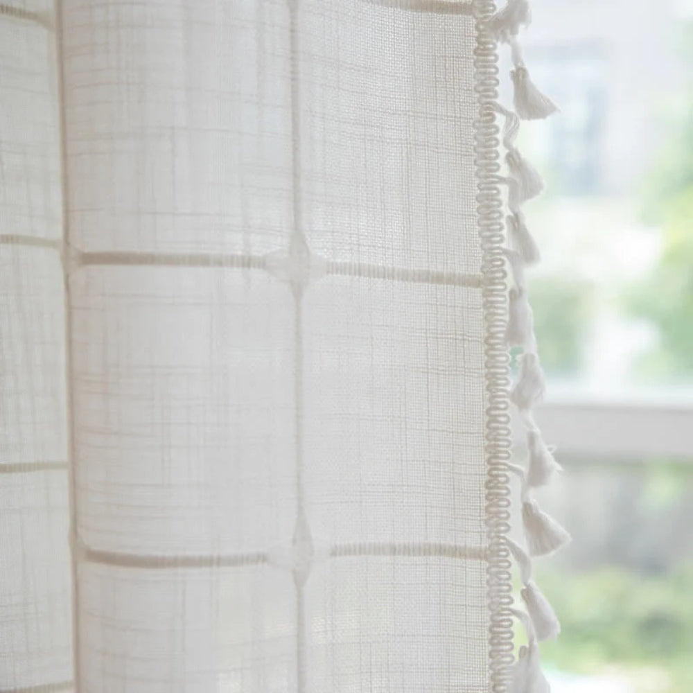 Soft Cotton Shower Curtain with Fringe Waterproof Bathroom Decor