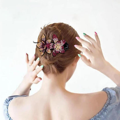 Glittery Floral Double Hair Barrette